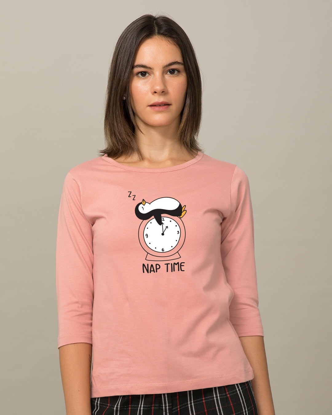 Shop Nap Penguin Round Neck 3/4th Sleeve T-Shirt-Front