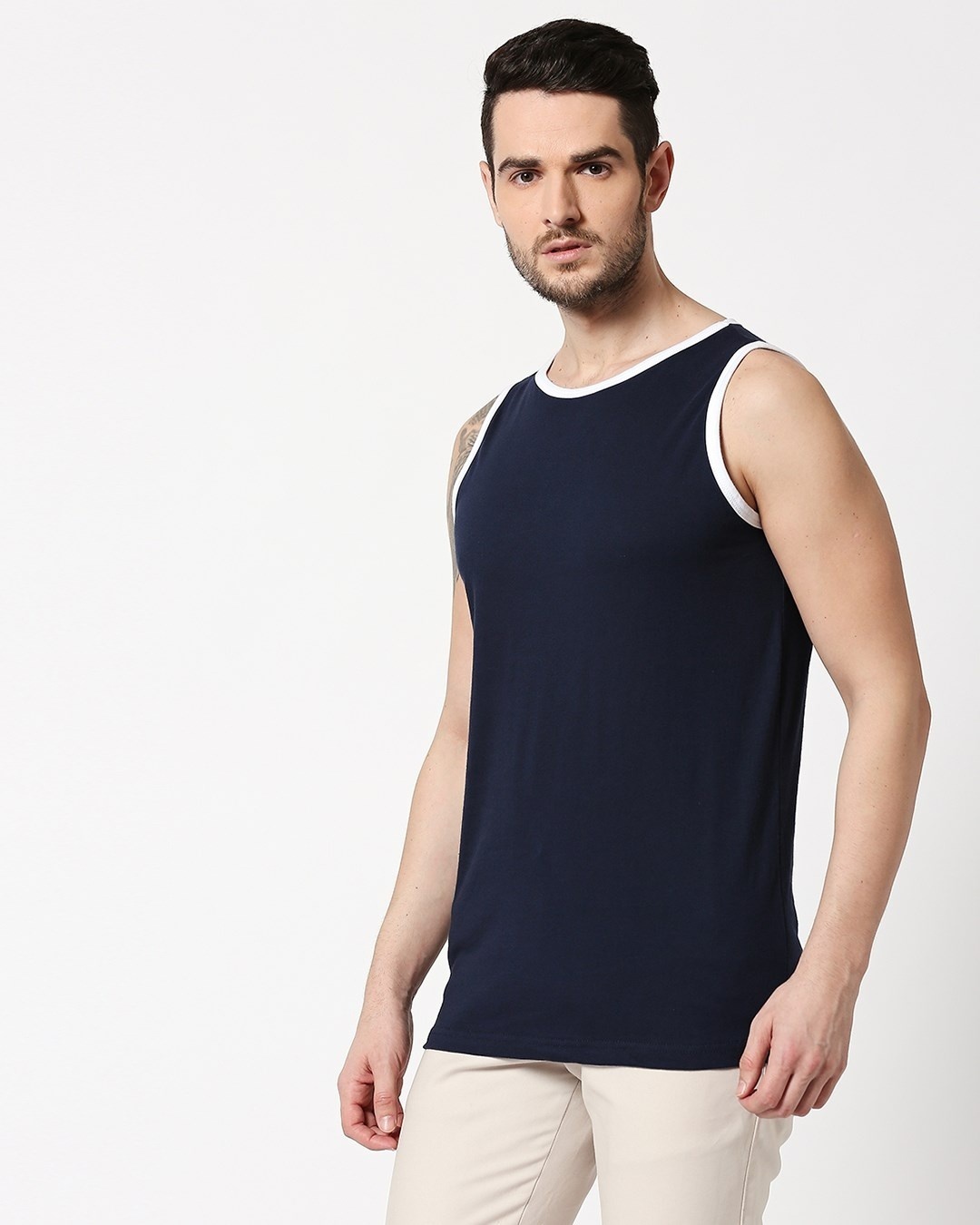 Shop Men's Blue Contrast Binding Vest-Design