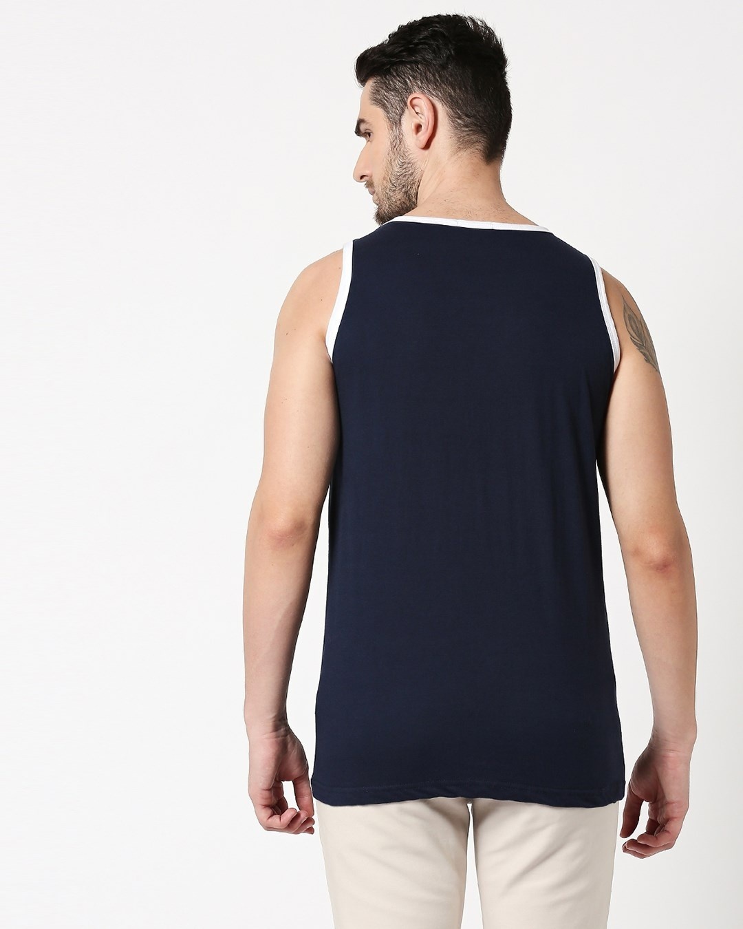 Shop Men's Blue Contrast Binding Vest-Full