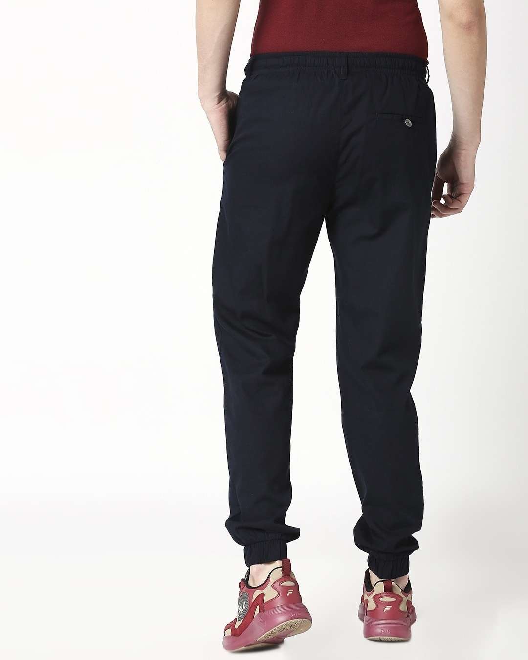 Shop Navy Blue Cotton Joggers Pants-Full