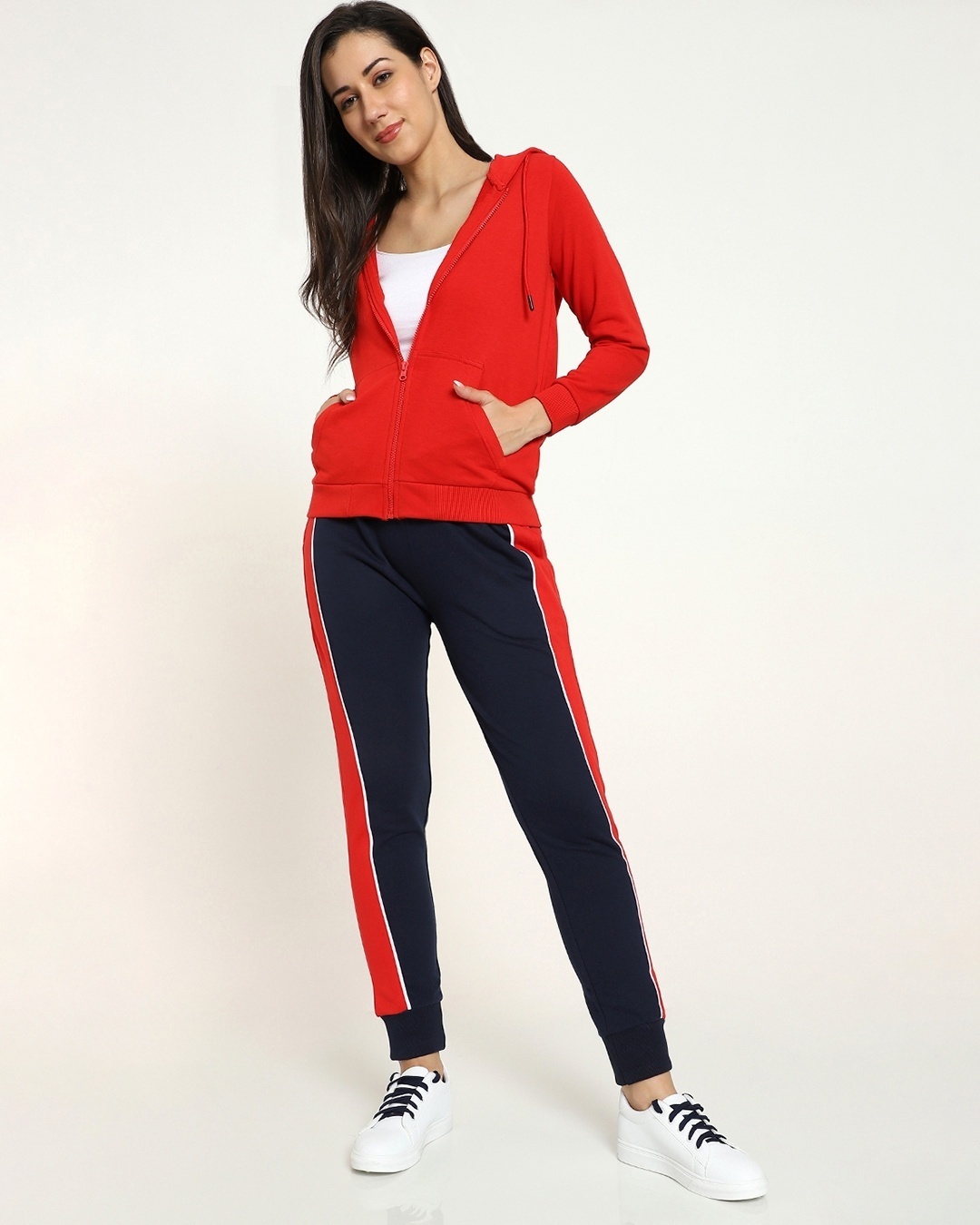 Shop Navy Blue-High Risk Red WINO Fashion Color Block Joggers AW 21-Full