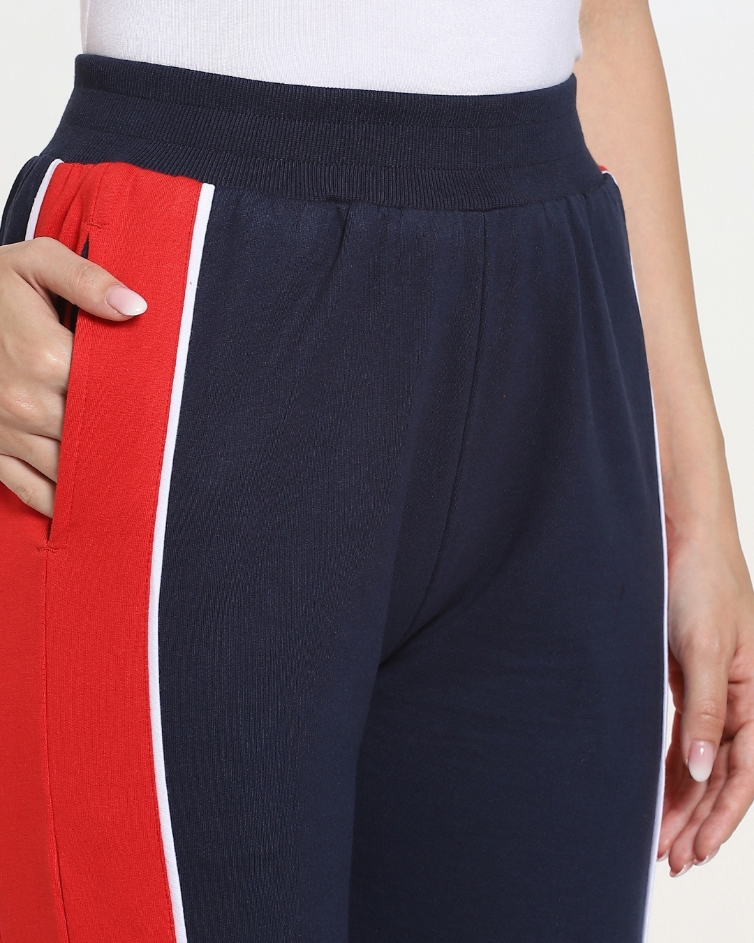 Shop Navy Blue-High Risk Red WINO Fashion Color Block Joggers AW 21