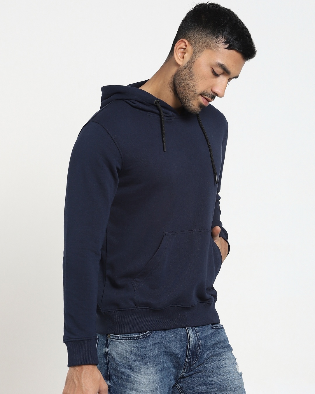 Shop Navy Blue Hoodie Sweatshirt-Back