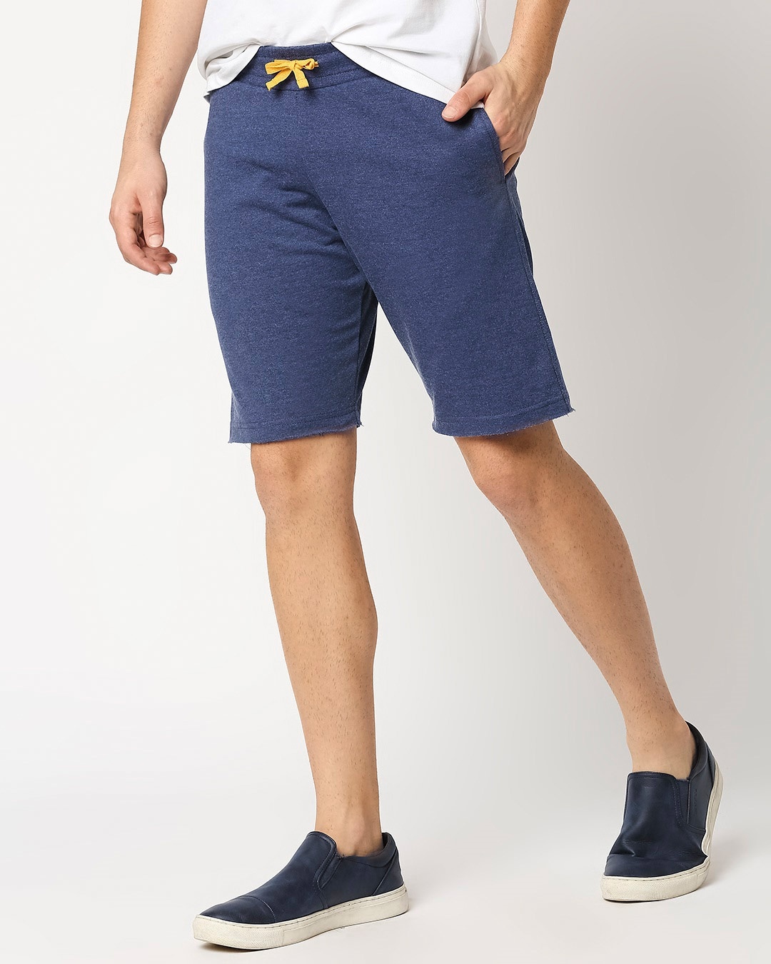 Shop Navy Melange Men Shorts-Front