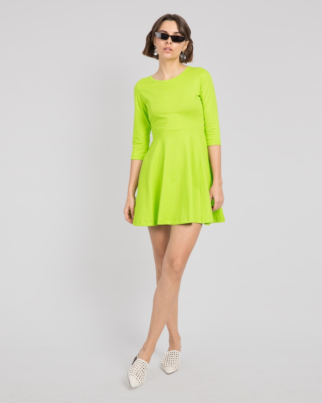 Shop Neon Green Flared Dress-Full