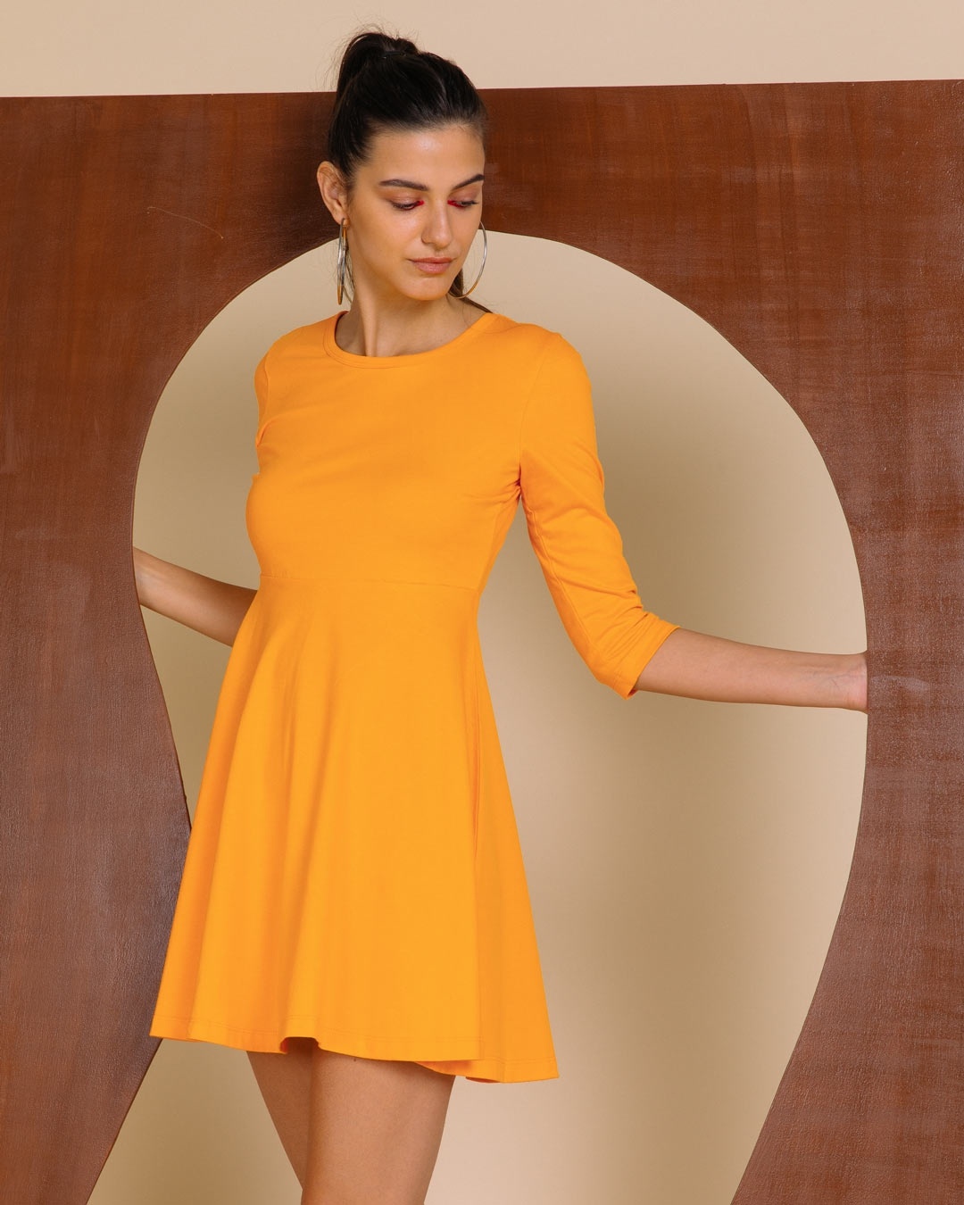 Shop Neon Orange Flared Dress