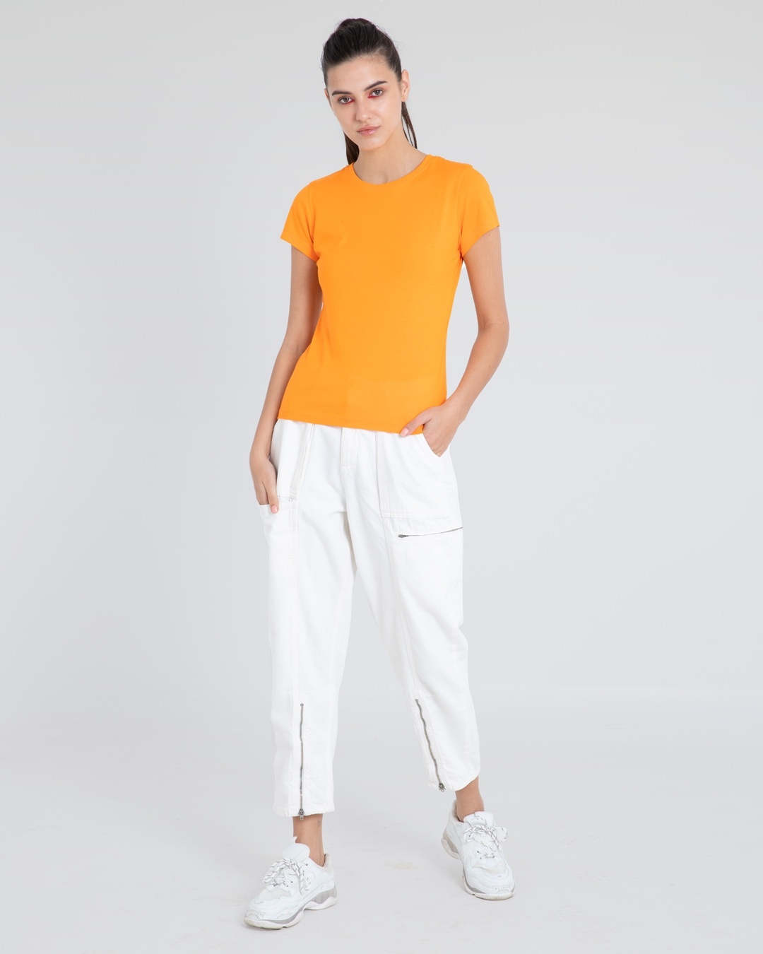 Shop Neon Orange Half Sleeve T-Shirt-Full