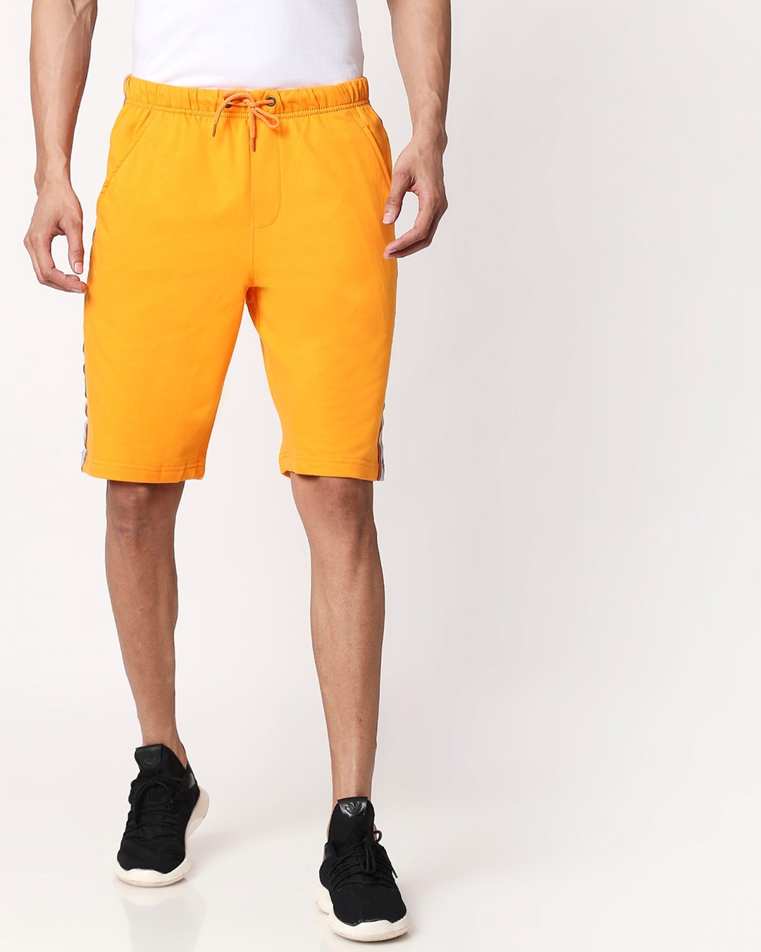 Shop Neon Orange Men's Side Panel Shorts-Back