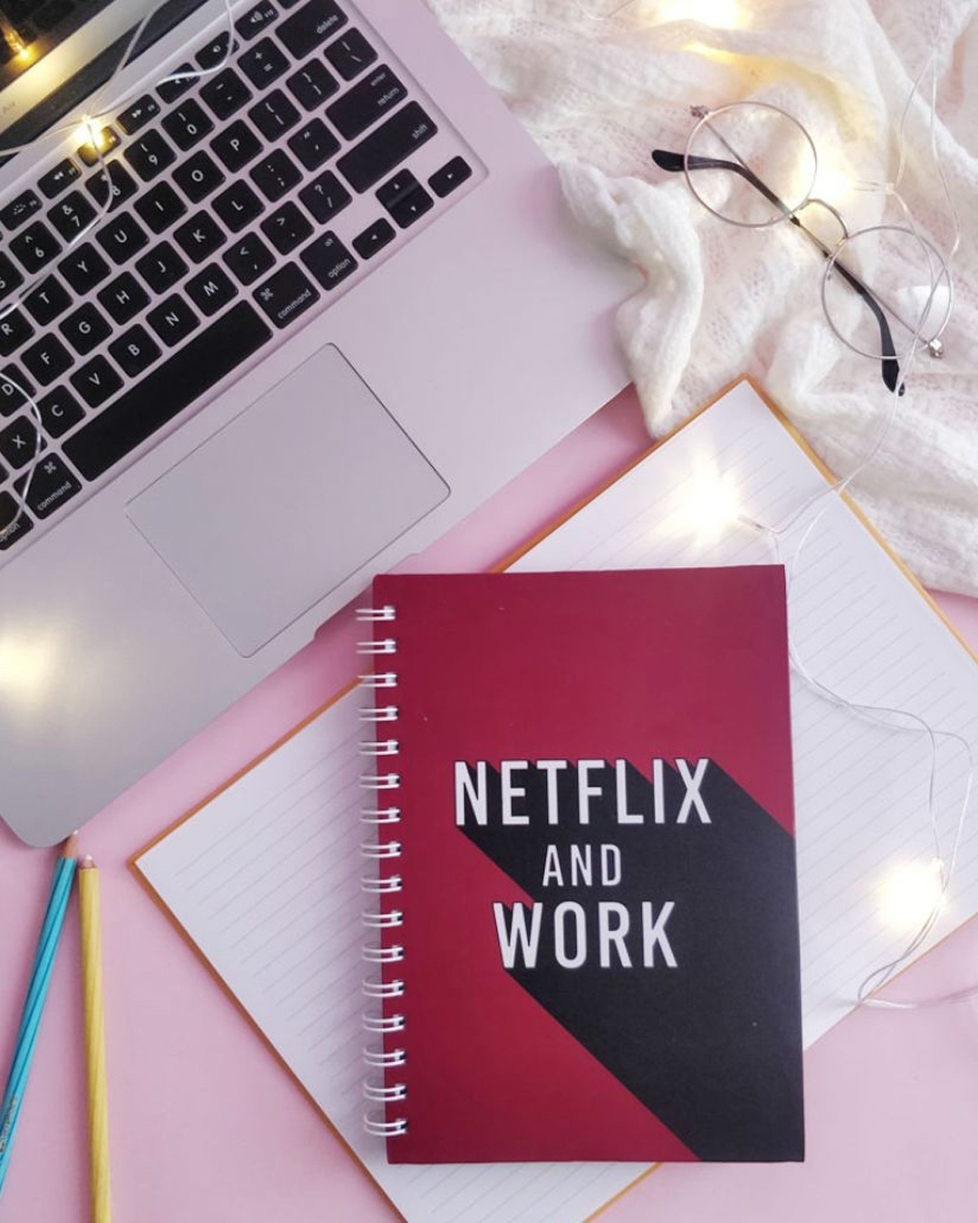 Shop Netflix and Work Designer Notebook (Hardbound, A5 Size, 144 Pages, Ruled Pages)-Front