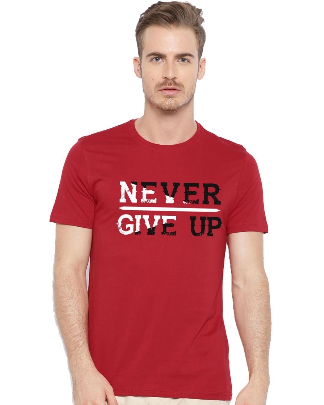 Shop Never Give Up Design Printed T-shirt for Men's