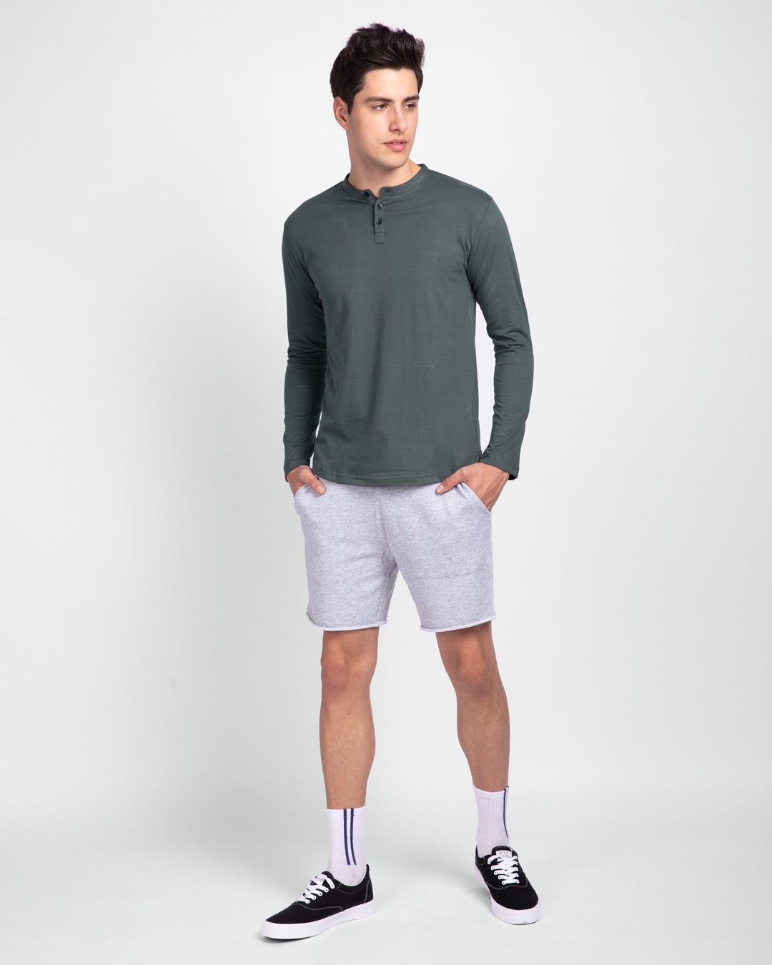 Shop Nimbus Grey Full Sleeve Henley T-Shirt-Full