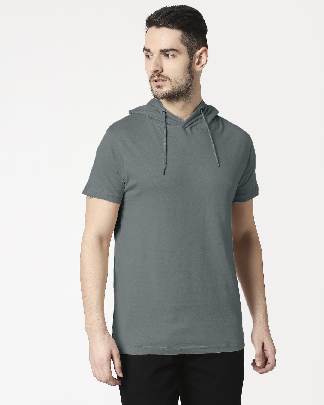Shop Nimbus Grey Half Sleeve Hoodie T-Shirt-Front