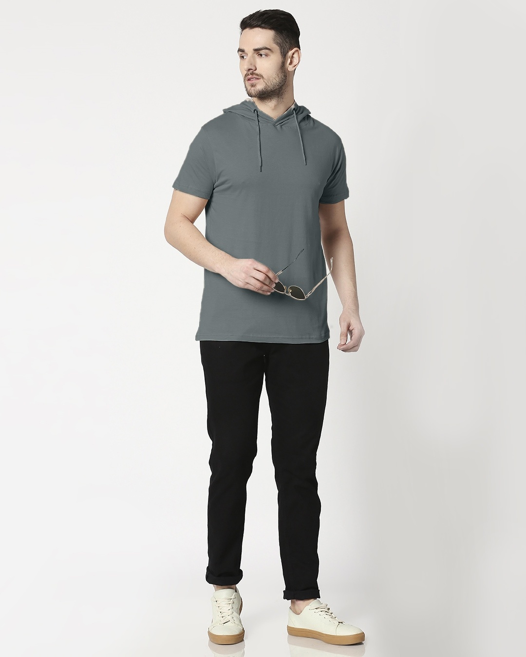 Shop Nimbus Grey Half Sleeve Hoodie T-Shirt-Full