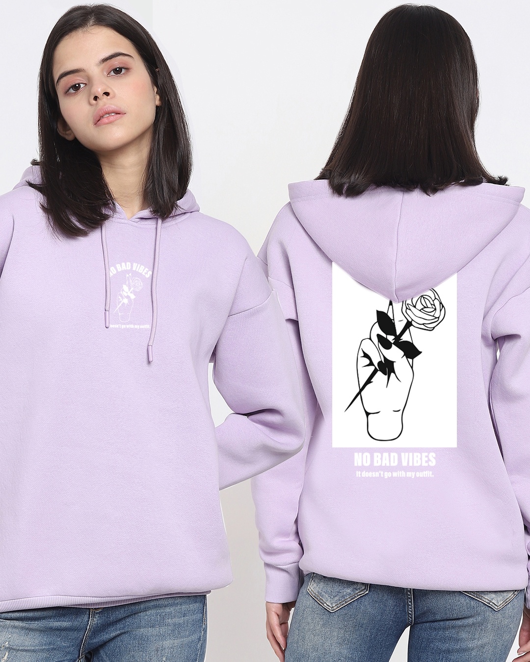 Shop Women's Purple No Bad Vibes Graphic Printed Oversized Sweatshirt-Front