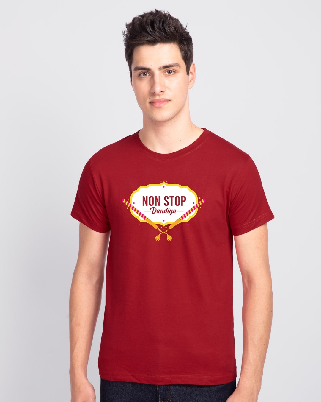 Shop Non Stop Dandiya Half Sleeve T-Shirt Bold Red-Front