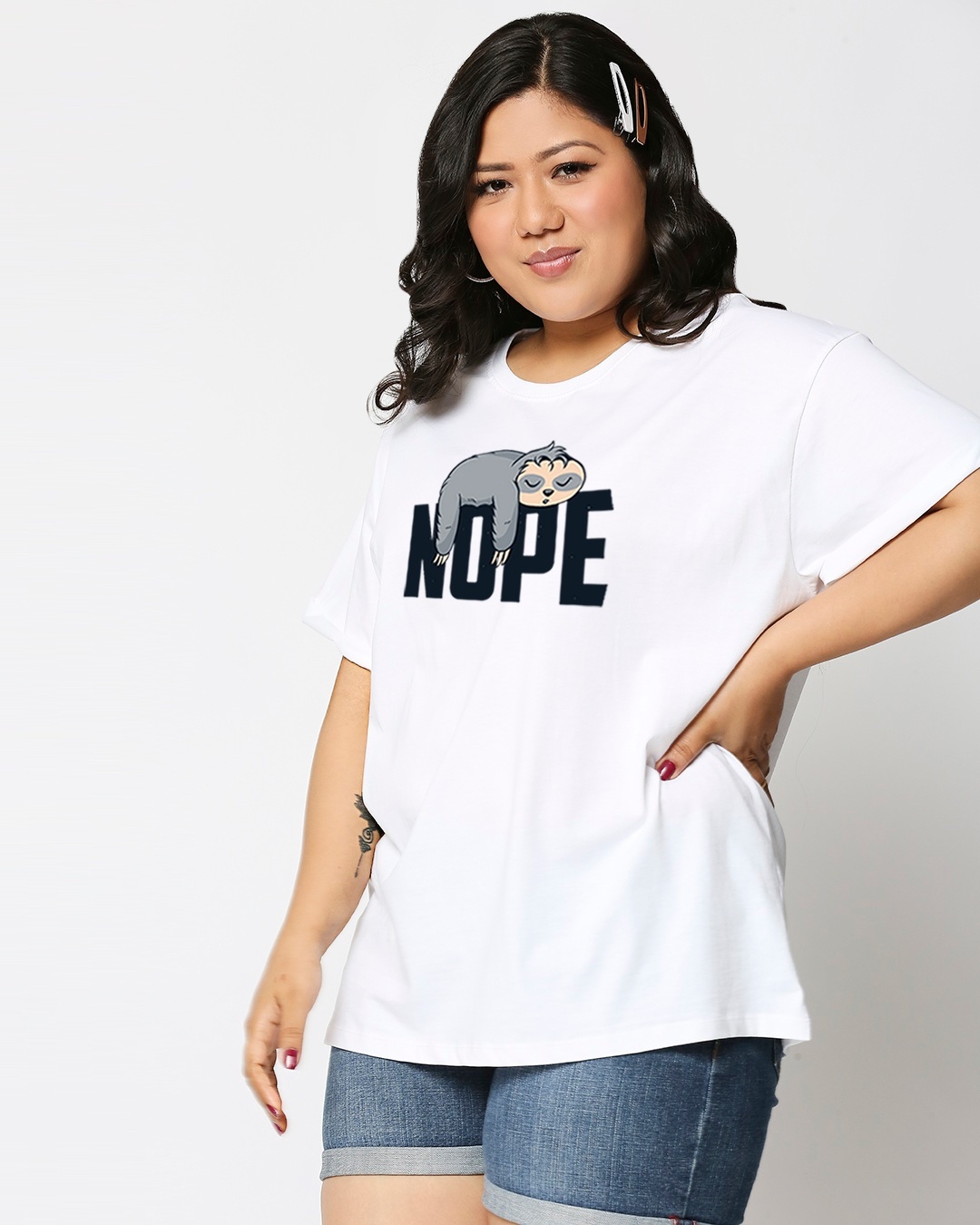 Shop Nope Lazy Women's Boyfriend T-shirt Plus Size-Front