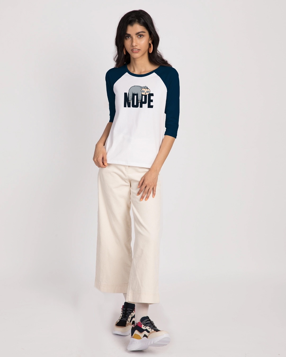 Shop Nope Lazy Women's Printed 3/4th Sleeve Raglan T-Shirt-Full