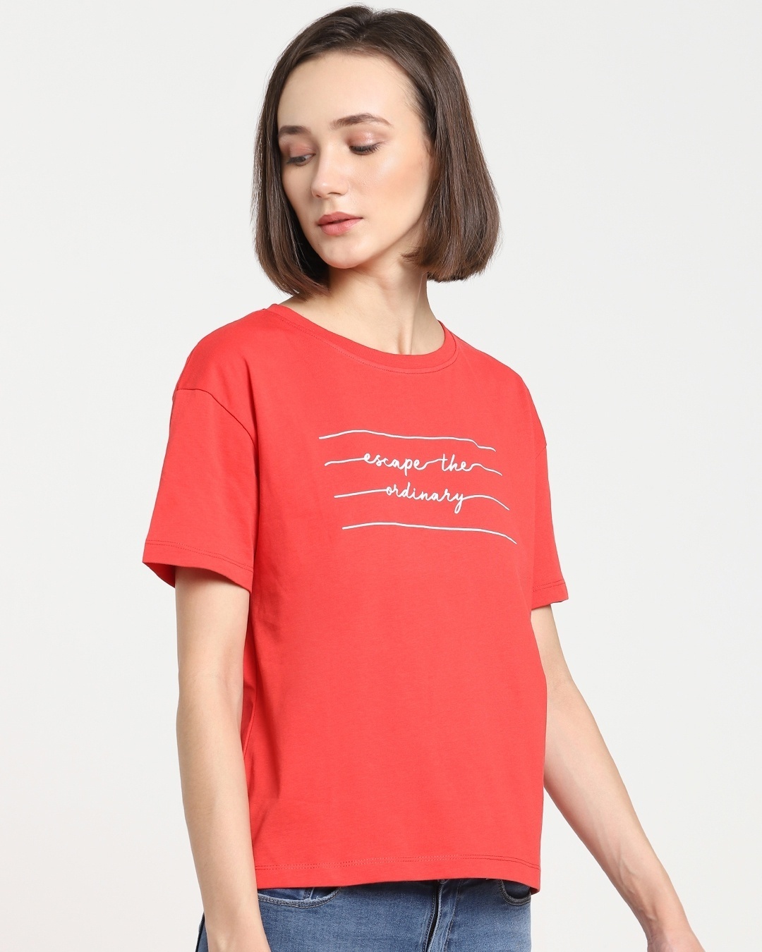 Shop Women's Red Not Ordinary Typography Boyfriend T-shirt-Back