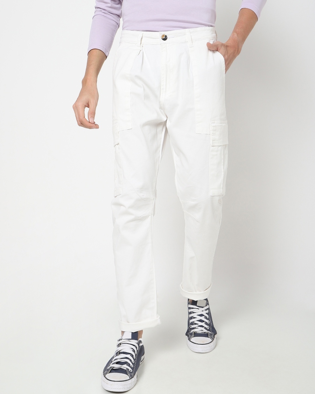 Shop Off White Cargo Chino Joggers With Pleats-Front