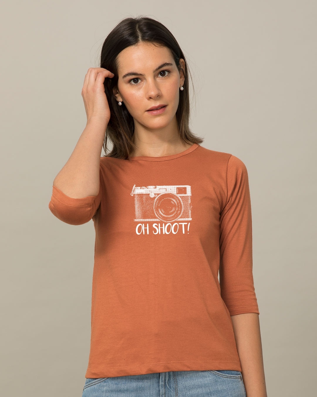Shop Oh Shoot Round Neck 3/4th Sleeve T-Shirt-Front