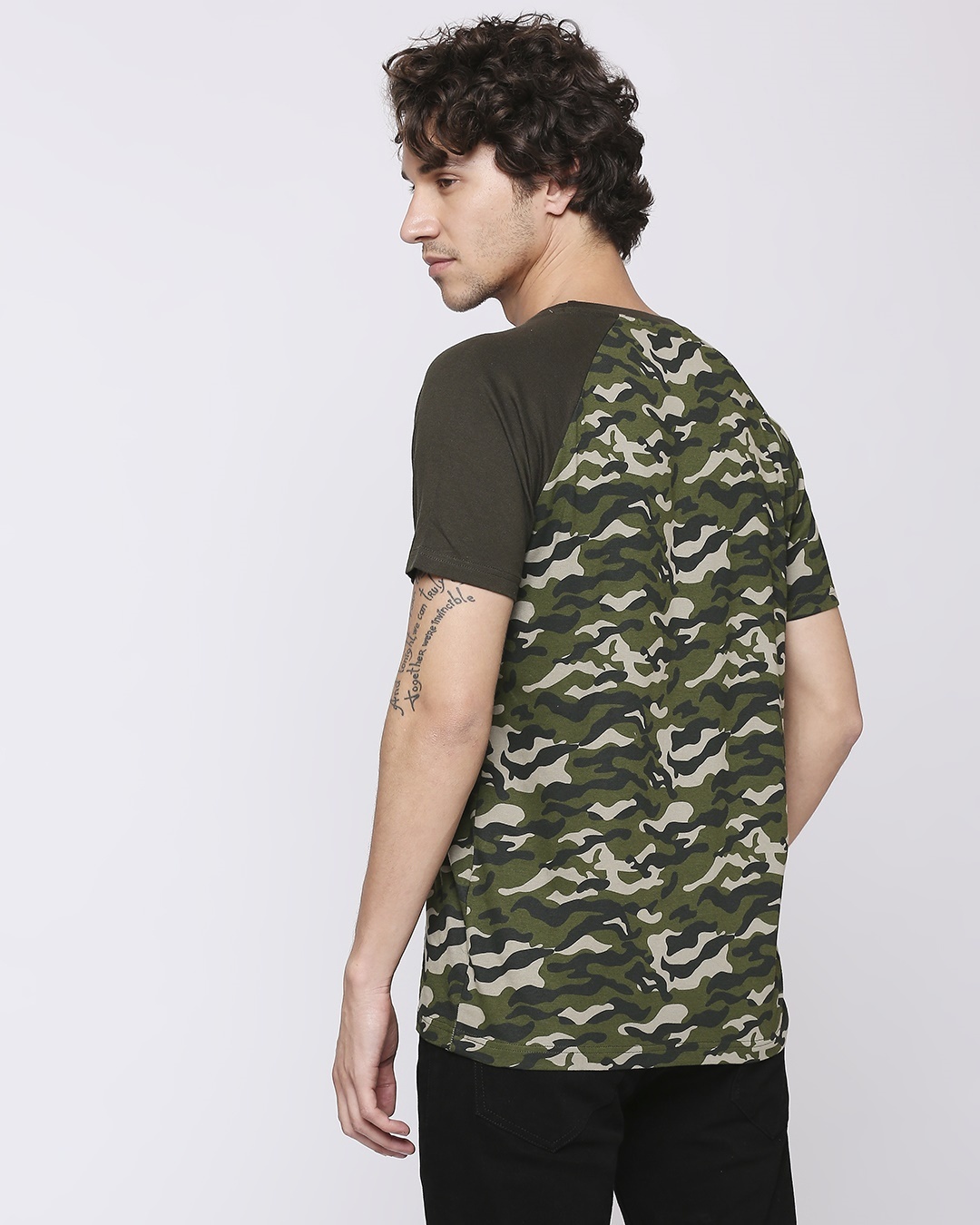 Shop Olive Camo Sleeve Raglan Camo T-Shirt-Full