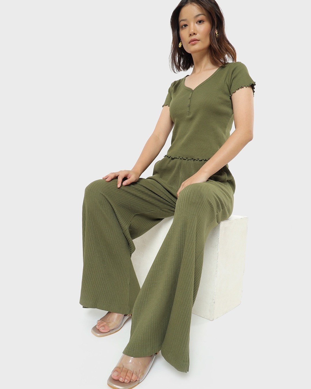 Buy Green Solid Wide Leg Trouser For Women Online  Zink London