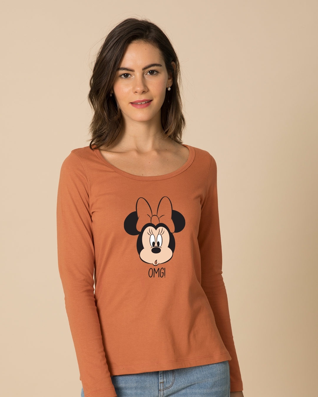 Shop Omg Minnie Scoop Neck Full Sleeve T-Shirt (DL)-Front