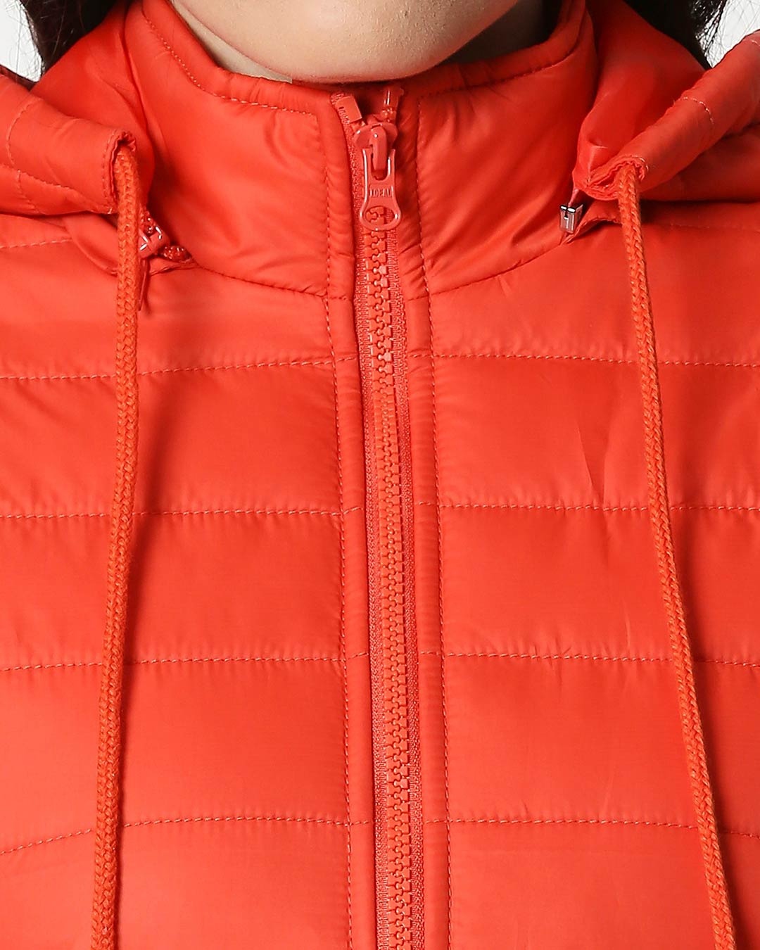 Shop Orange Plain Puffer Jacket with Detachable Hood