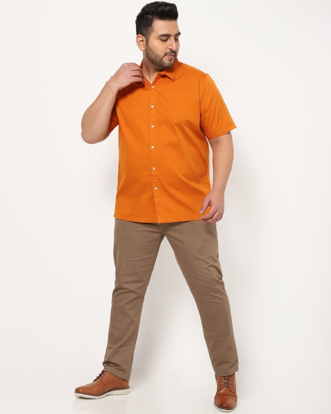 Shop Orange Plus Size Solid Half Sleeve Shirt-Full