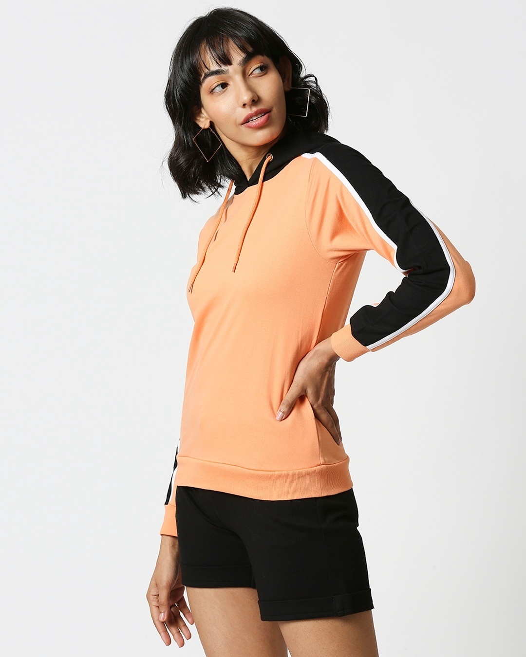 Shop Orange Rush Shoulder Sleeves Fleece Hoodie-Full