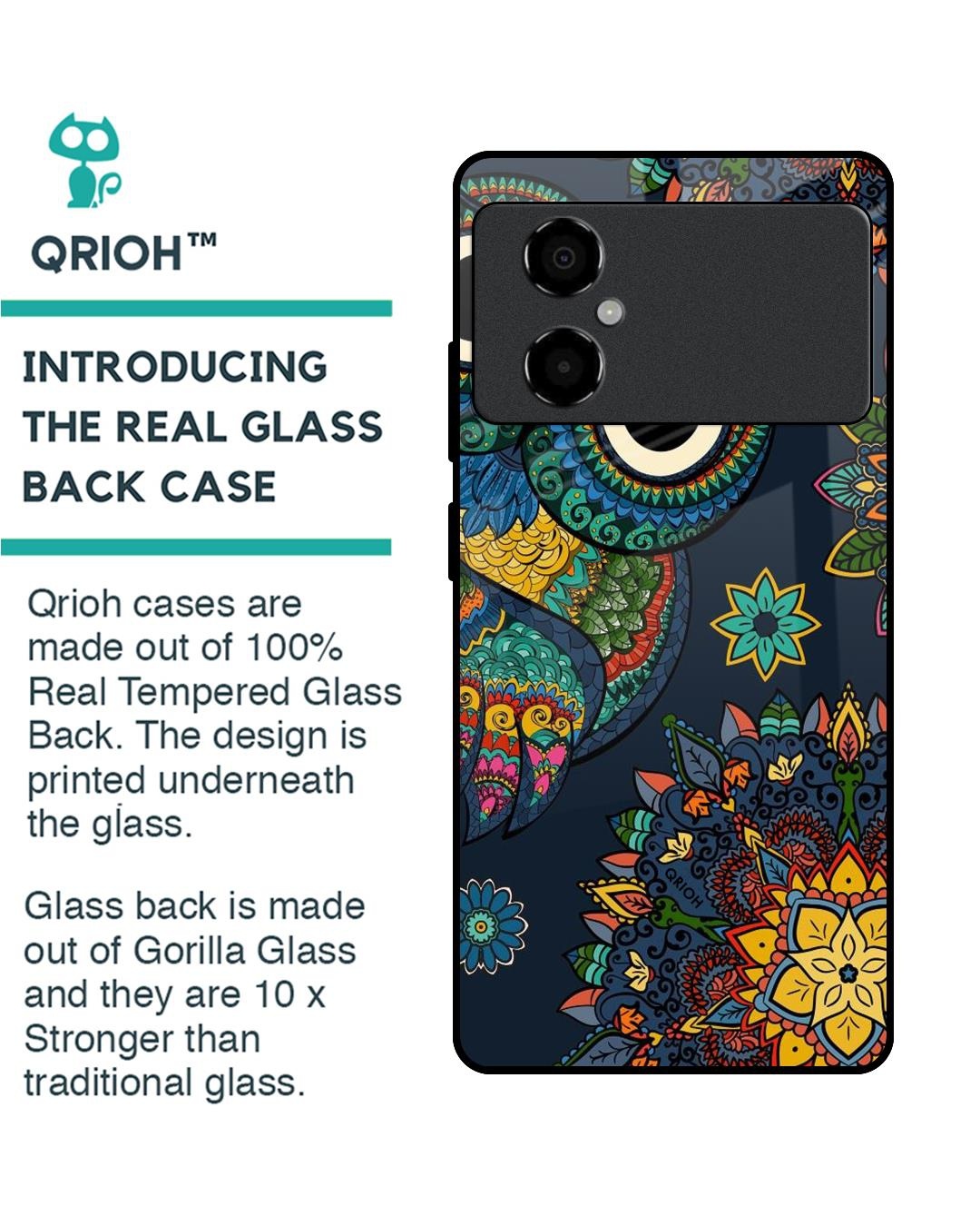 Shop Owl Art Printed Premium Glass Case for Poco M4 5G (Shock Proof,Scratch Resistant)-Back