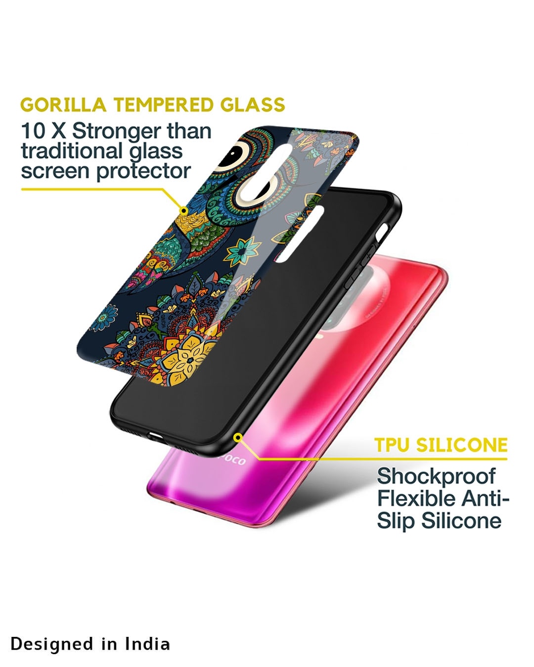 Shop Owl Art Printed Premium Glass Case for Poco M4 5G (Shock Proof,Scratch Resistant)-Design