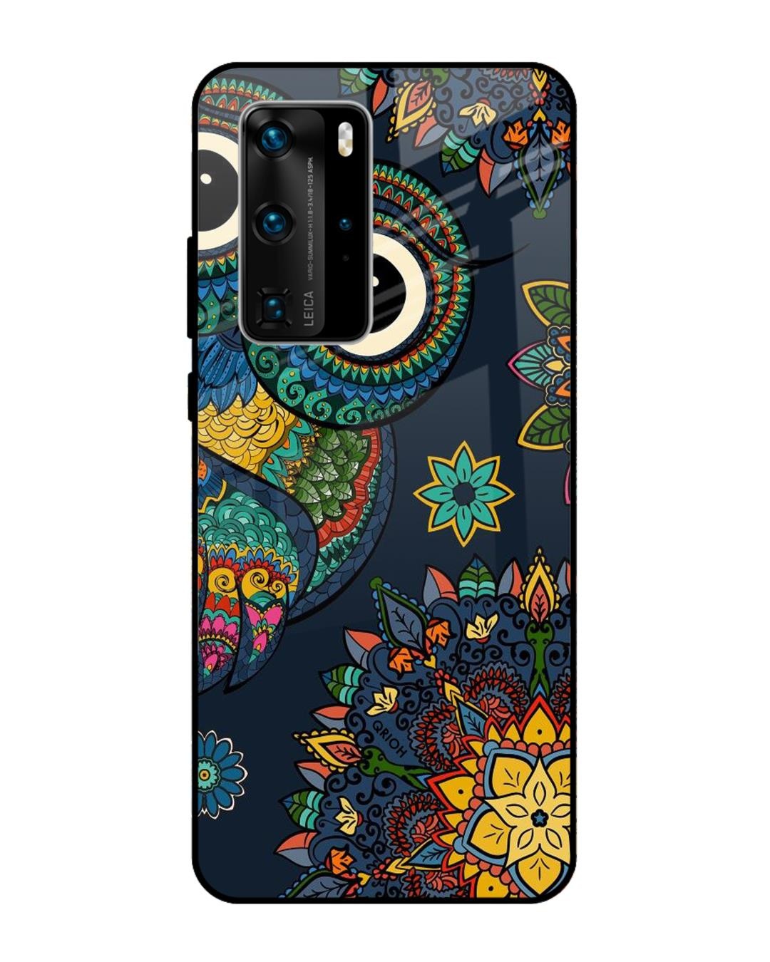 Shop Owl Art Printed Premium Glass Cover For Huawei P40 Pro (Impact Resistant, Matte Finish)-Front