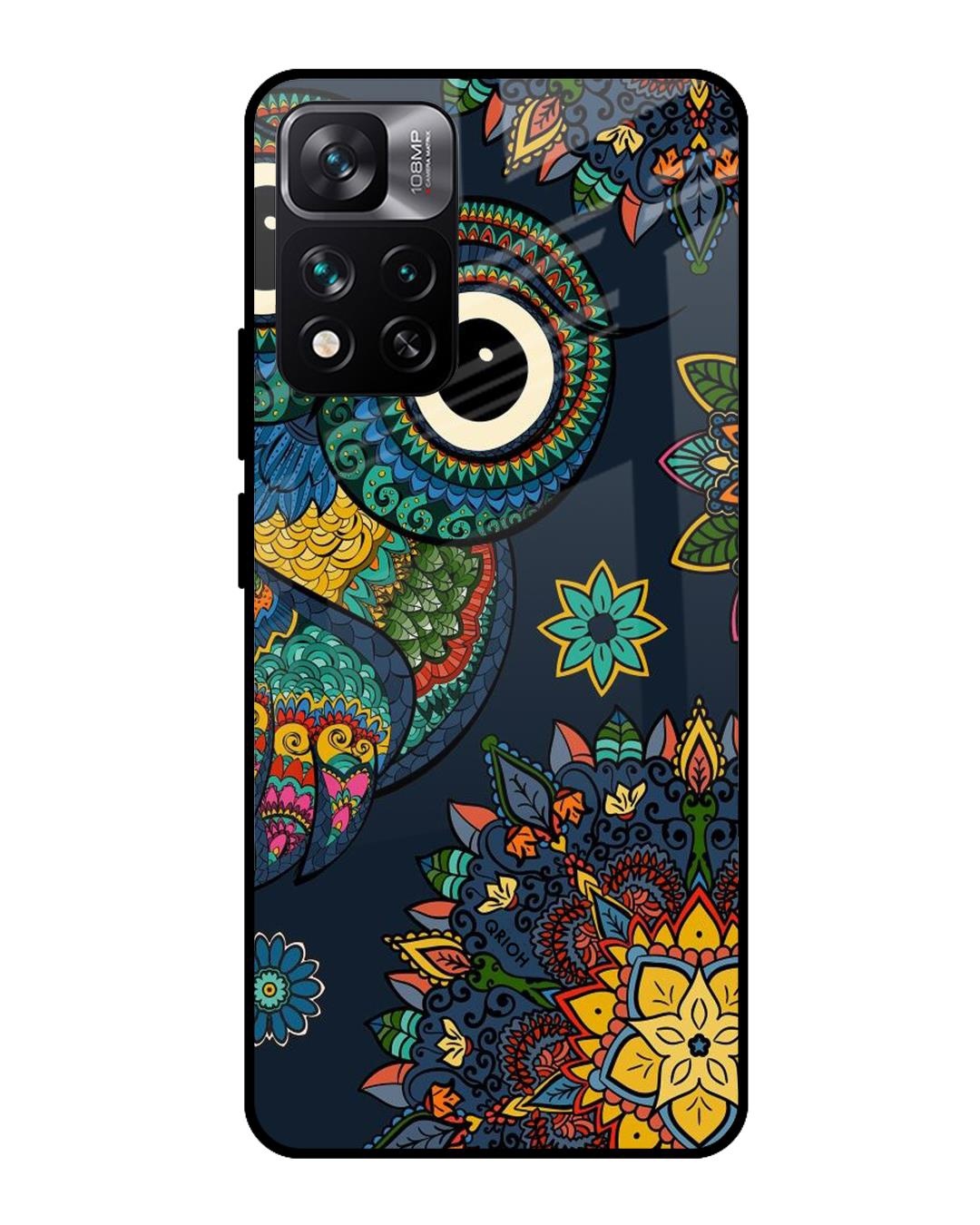 Shop Owl Art Printed Premium Glass Cover For Mi 11i HyperCharge (Impact Resistant, Matte Finish)-Front