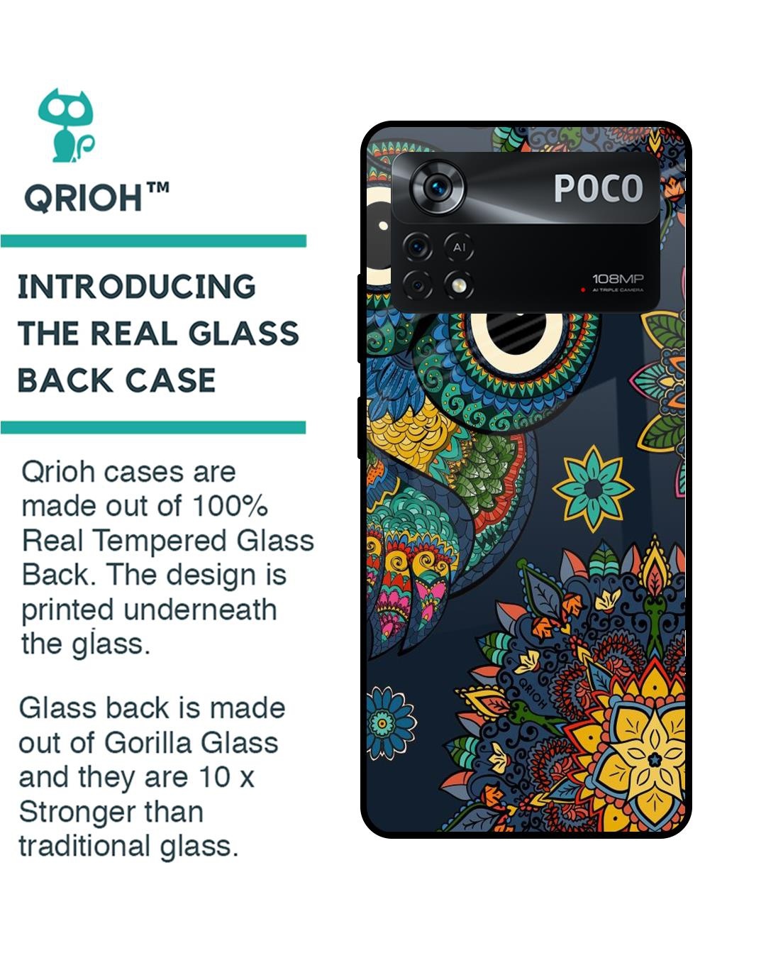 Shop Owl Art Printed Premium Glass Cover for Poco X4 Pro 5G (Shock Proof, Scratch Resistant)-Back