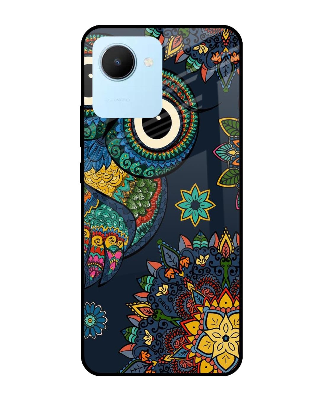 Shop Owl Art Printed Premium Glass Cover for Realme C30 (Shock Proof, Scratch Resistant)-Front