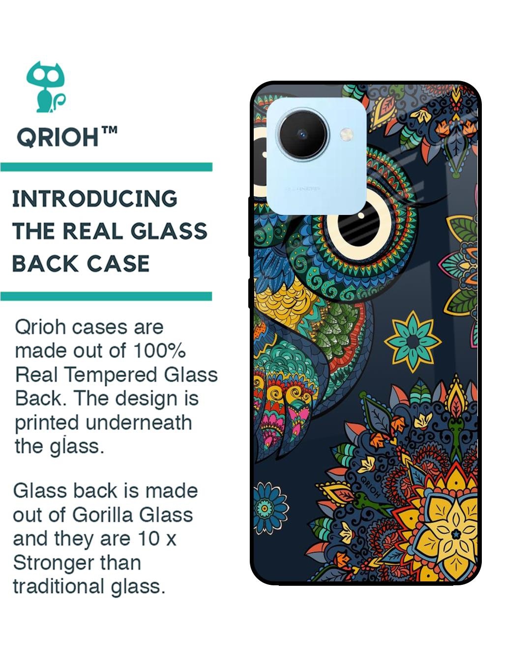 Shop Owl Art Printed Premium Glass Cover for Realme C30 (Shock Proof, Scratch Resistant)-Back