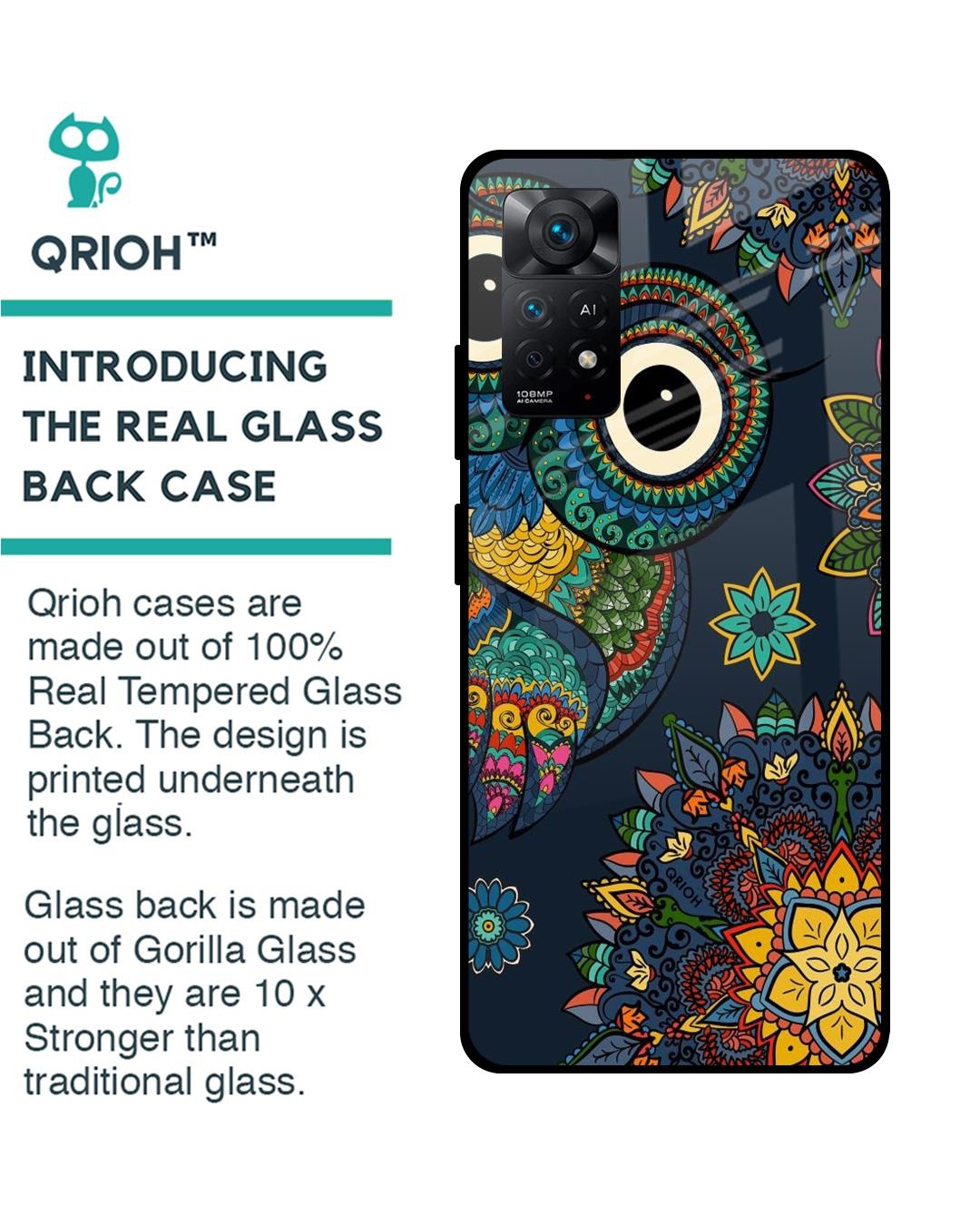 Shop Owl Art Printed Premium Glass Cover For Redmi Note 11 Pro 5G (Impact Resistant, Matte Finish)-Back