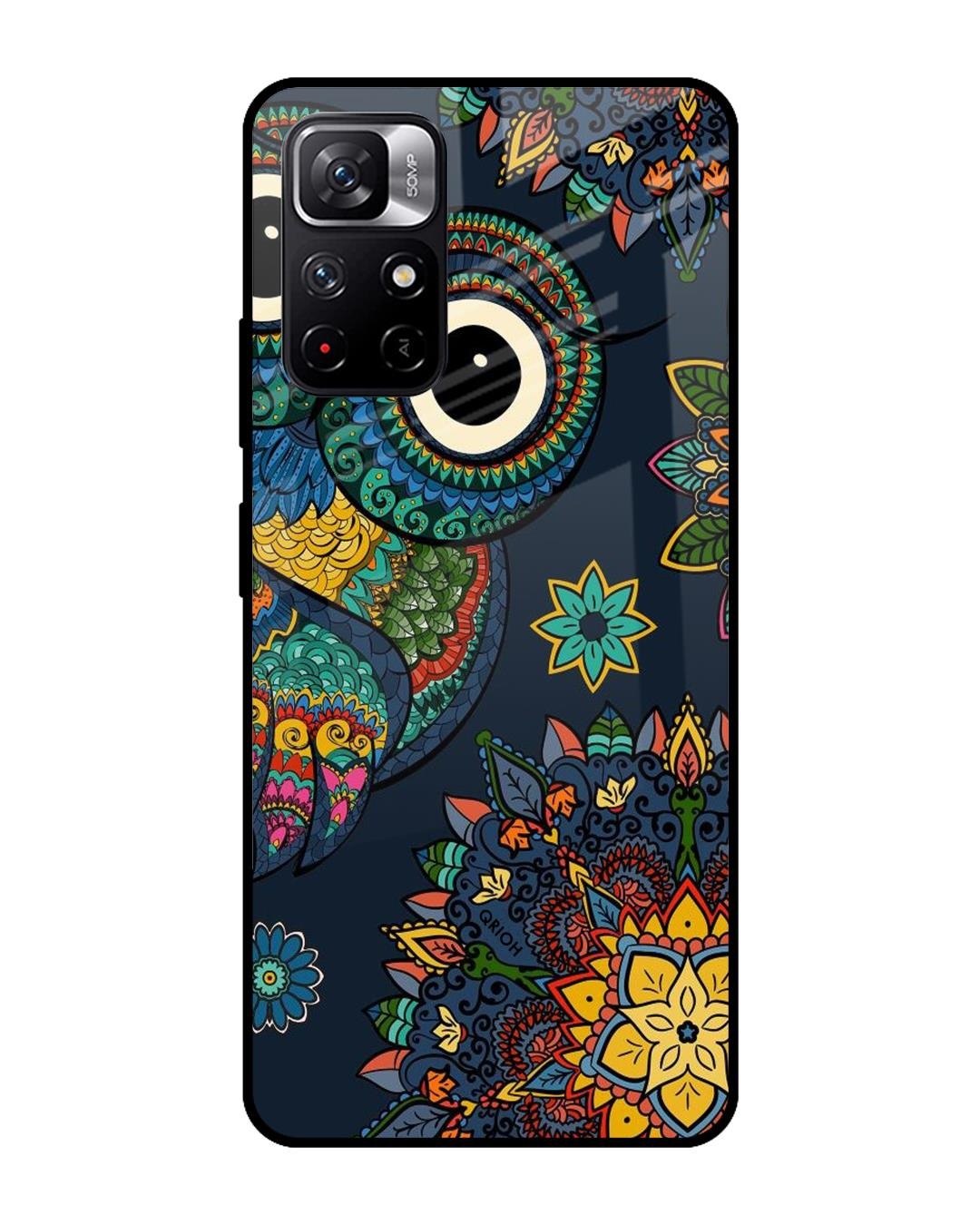 Shop Owl Art Printed Premium Glass Cover For Redmi Note 11T 5G (Impact Resistant, Matte Finish)-Front