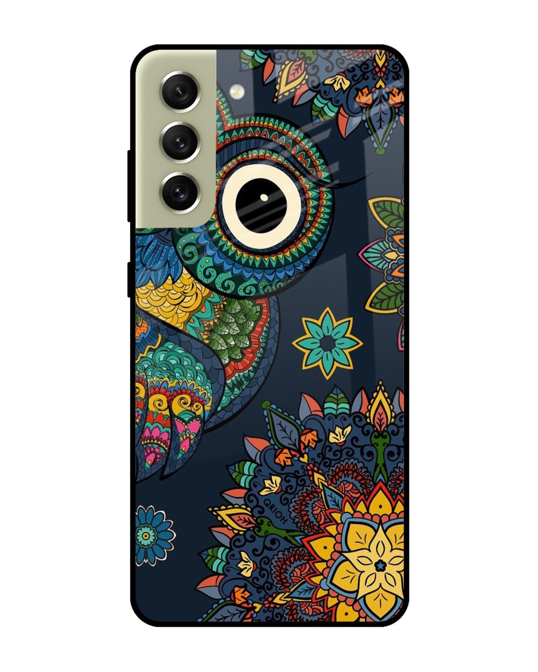Shop Owl Art Printed Premium Glass Cover For  S21 FE 5G(Impact Resistant, Matte Finish)-Front