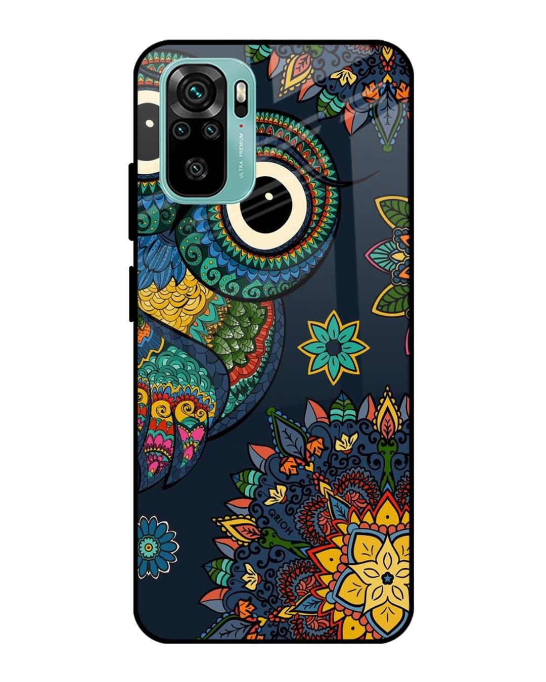 Shop Owl Art Printed Premium Glass Cover For Xiaomi Redmi Note 10S (Impact Resistant, Matte Finish)-Front