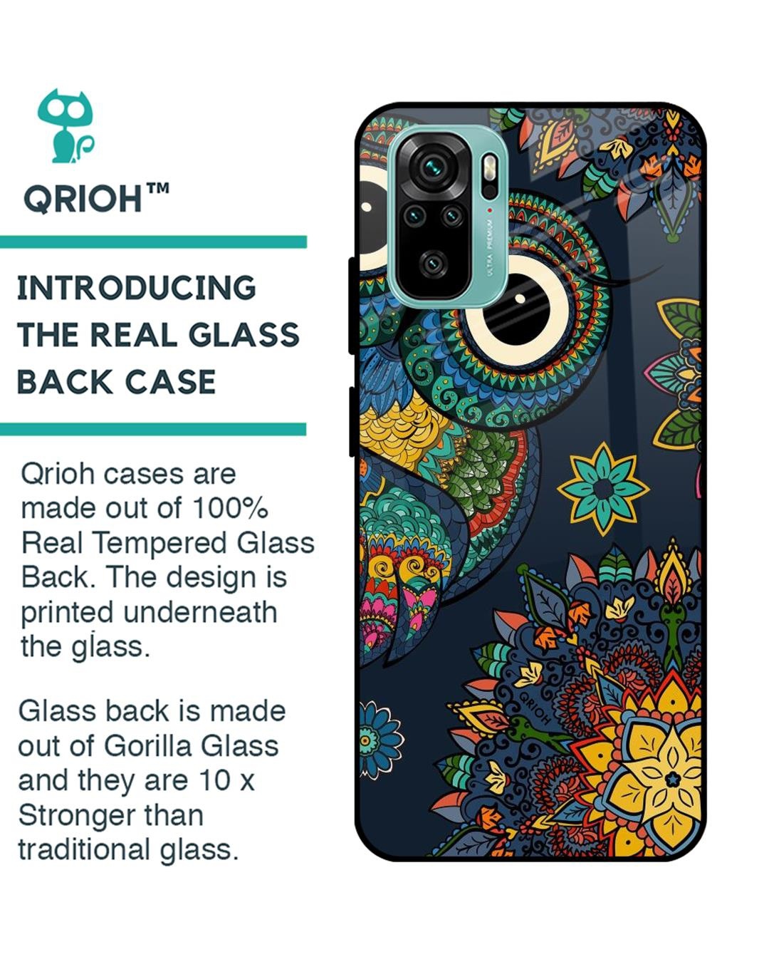 Shop Owl Art Printed Premium Glass Cover For Xiaomi Redmi Note 10S (Impact Resistant, Matte Finish)-Back