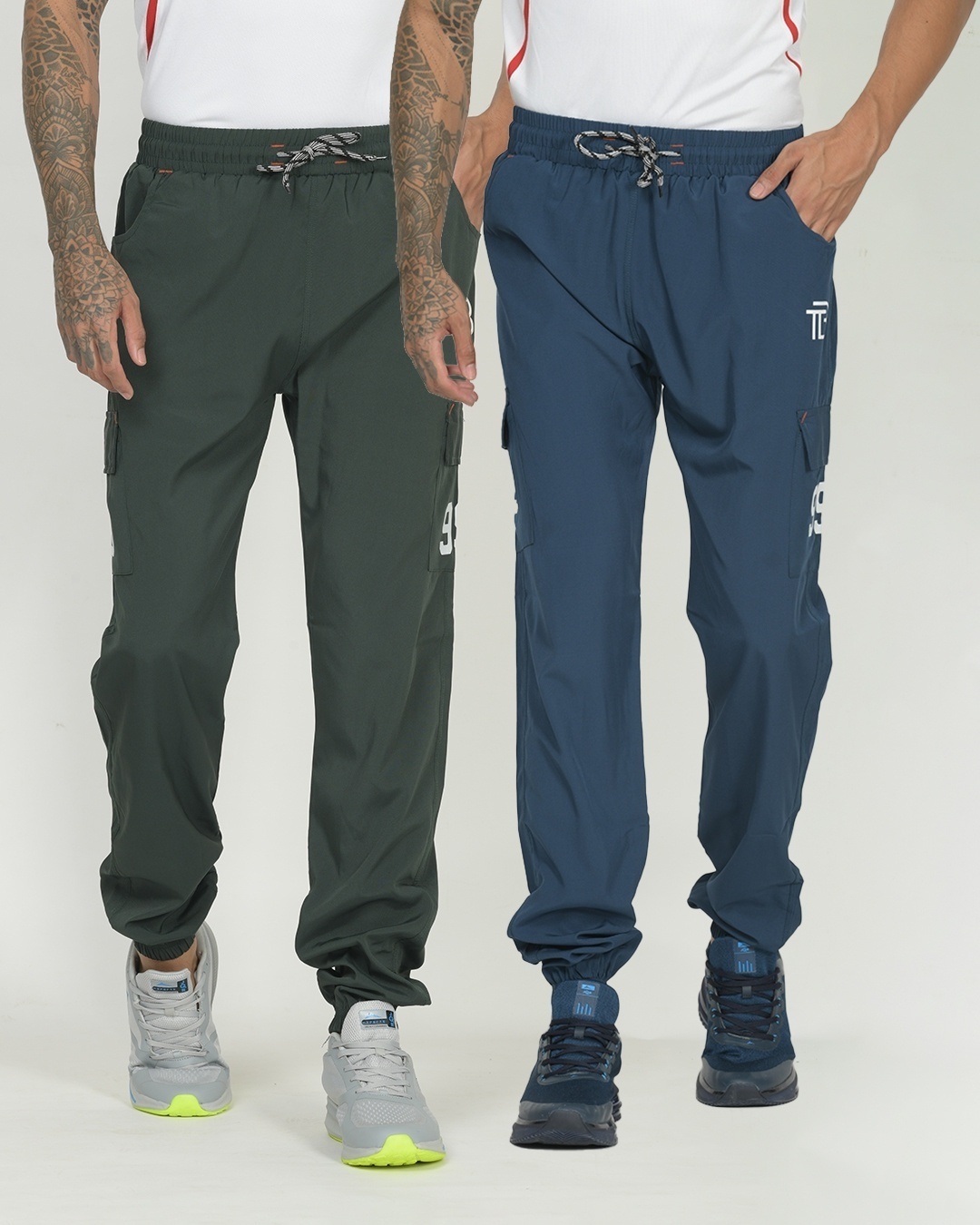 Buy Pack of 2 Men's Green & Blue Cargo Joggers Online at Bewakoof