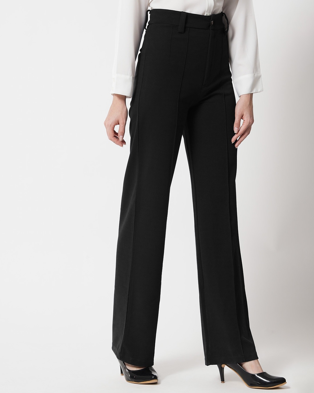 Buy Pack of 2 Women's Black & Green Straight Fit Trousers Online at