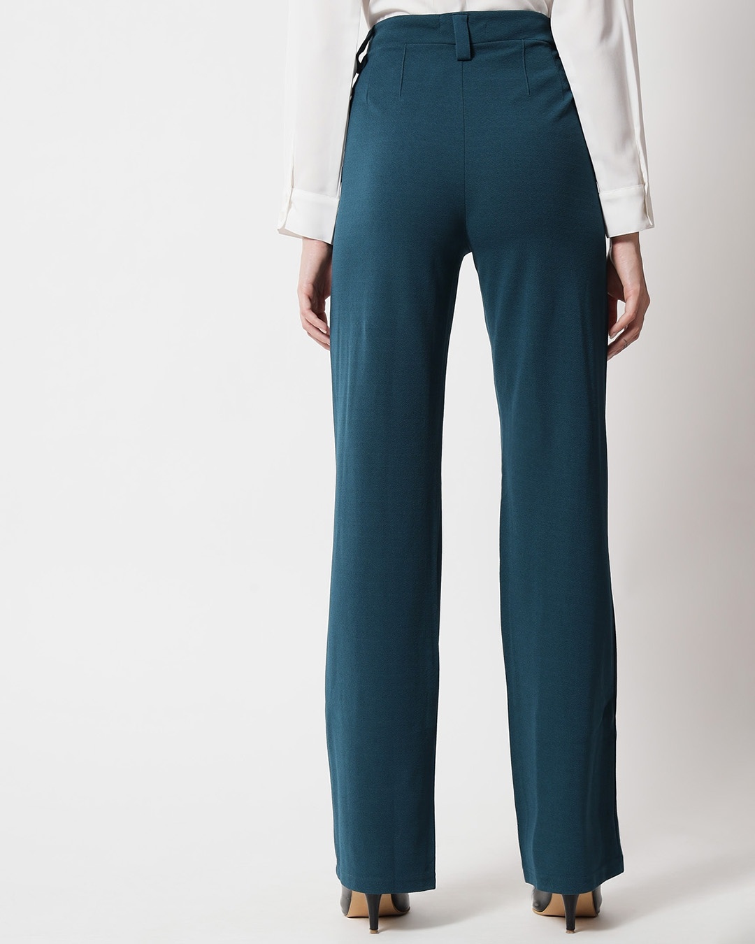 Buy Pack of 2 Women's Black & Green Straight Fit Trousers Online at