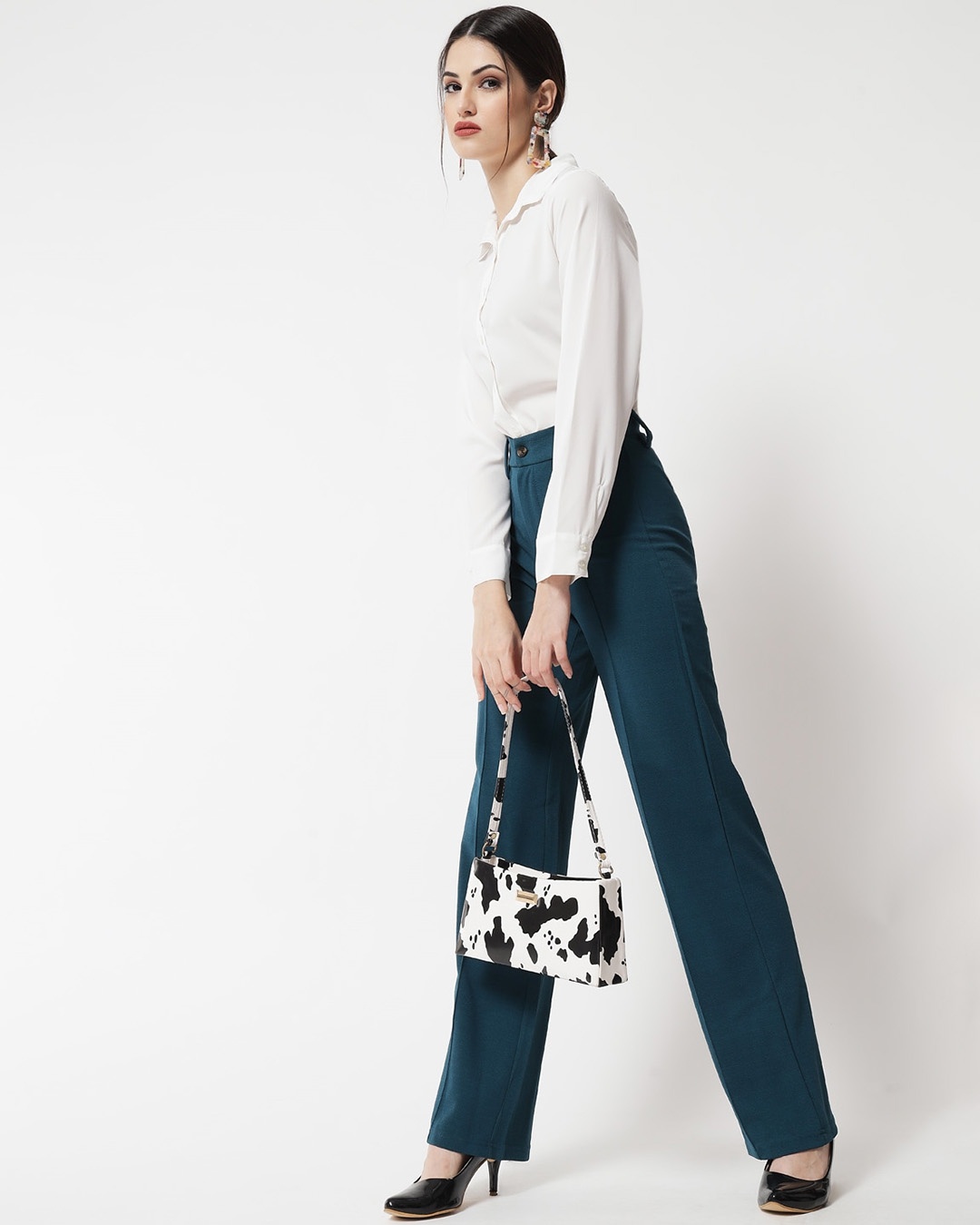 Buy Pack of 2 Women's Black & Green Straight Fit Trousers Online at