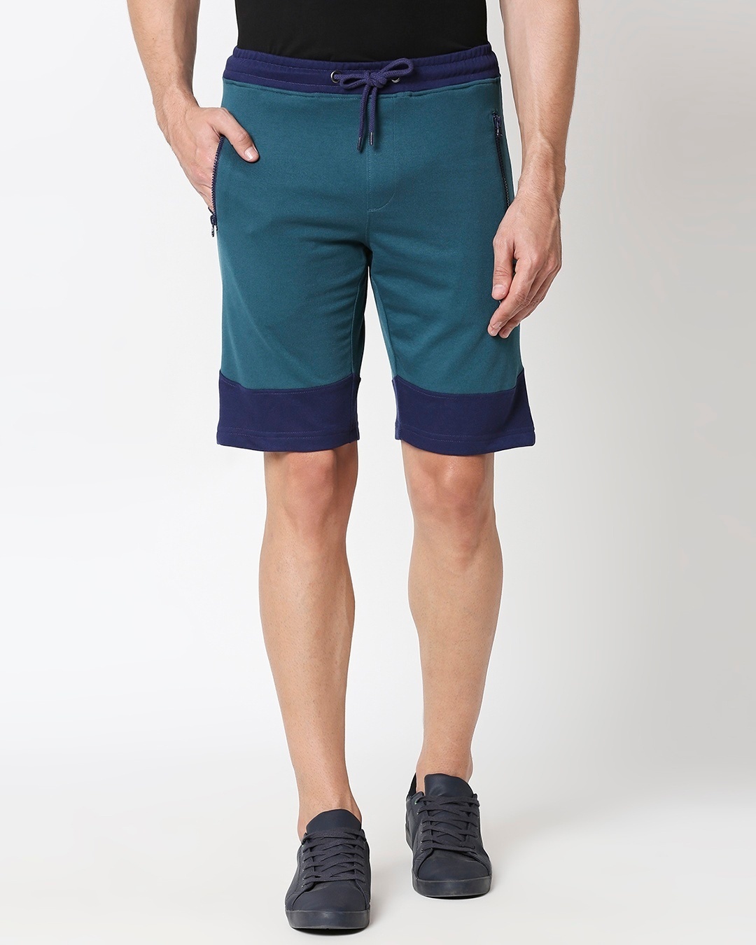 Shop Pageant Blue-Dazzling Blue Plain Fashion Collabs Zipper Shorts-Back