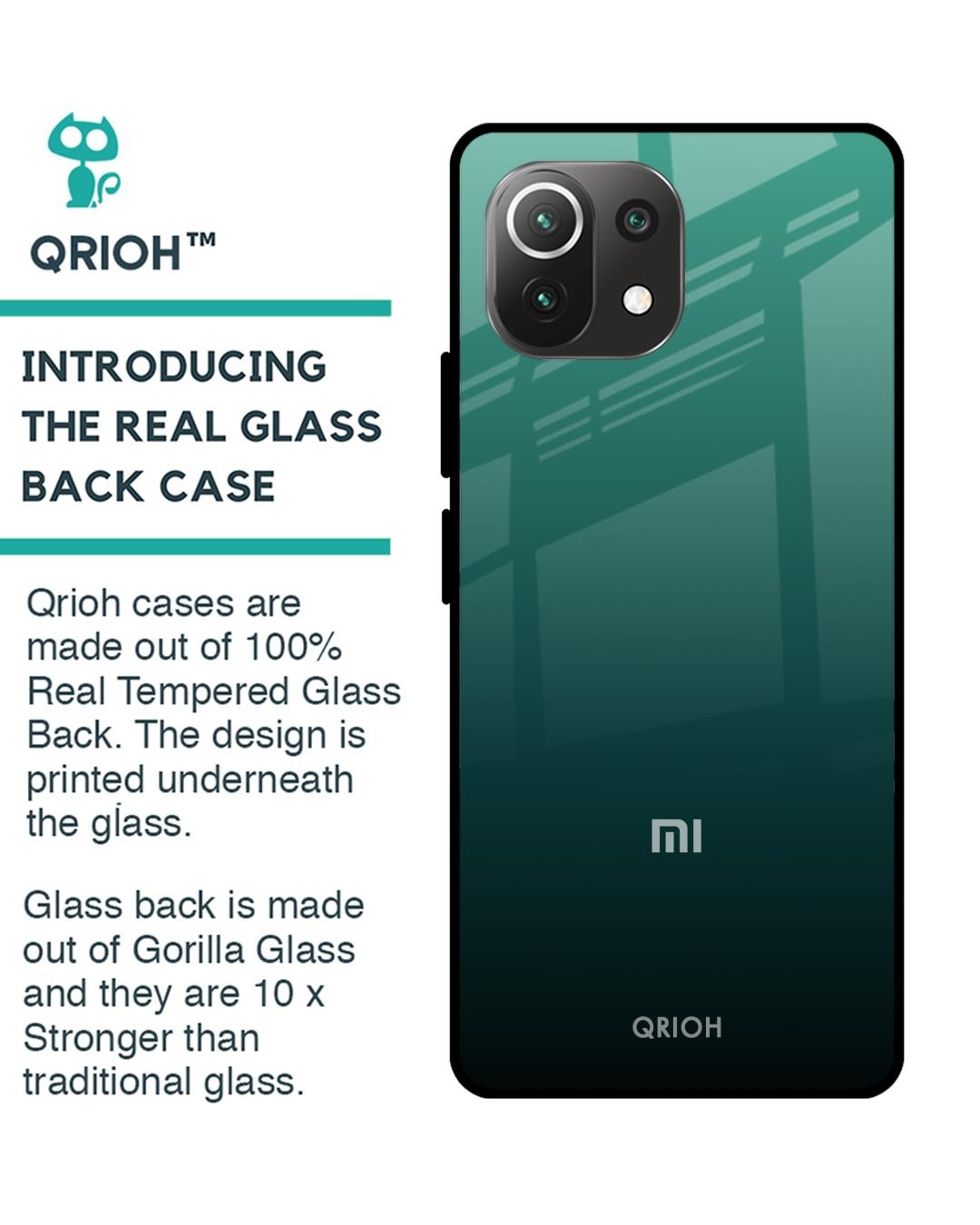 Shop Palm Green Premium Glass Cover For Mi 11 Lite (Impact Resistant, Matte Finish)-Back