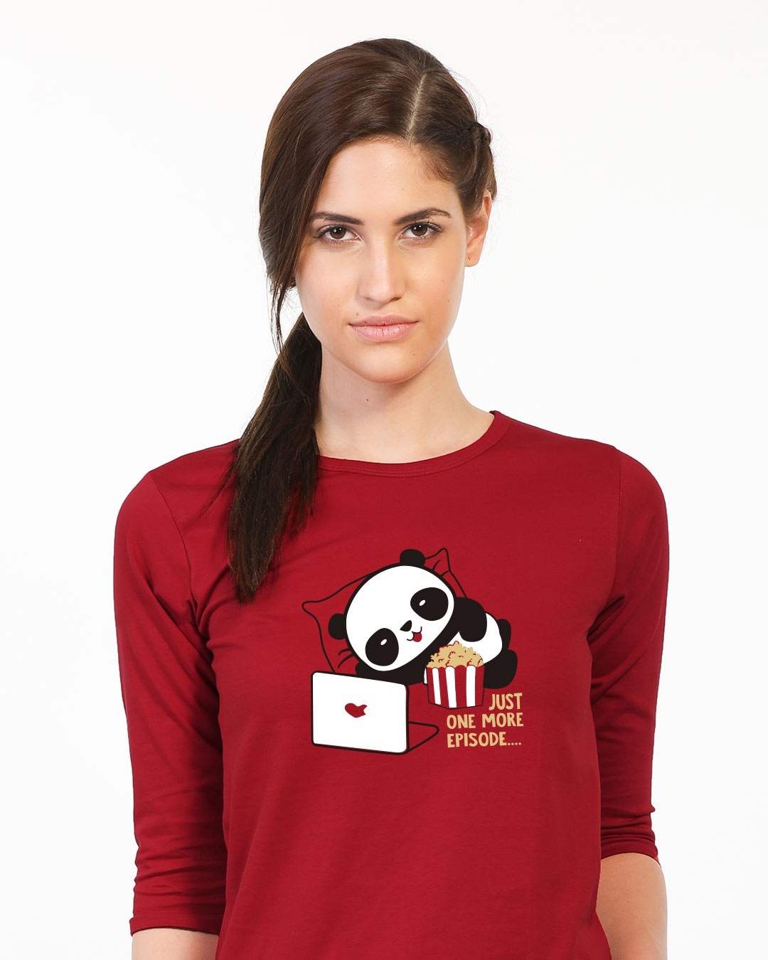Shop Panda One More Episode Round Neck 3/4th Sleeve T-Shirt-Front