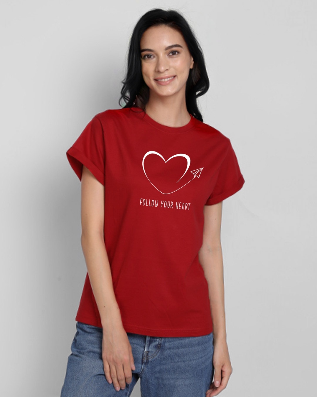 Shop Paper Plane Heart Boyfriend T-Shirt-Front